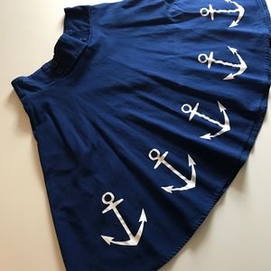 Medium Hot Topic Navy Blue and White Anchor Skirt
